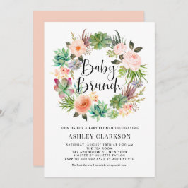 Invitación Boho Suculenta Floral Wreath Baby Brunch