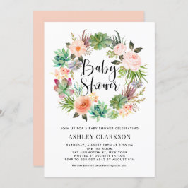 Invitación Boho Suculenta la Baby Shower de la floral Wreath
