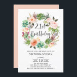 Invitación Boho Suculenta la corona floral 21ª Fiesta de cump<br><div class="desc">Invite a su familia y amigos a su fiesta de cumpleaños con este suculento tema de 21 años. Cuenta con una corona acuarela de suculentos, cactus y flores. Esta suculenta invitación es perfecta para fiestas de cumpleaños y de verano. Personalice agregando nombres, fecha, hora, lugar y otros detalles del evento....</div>