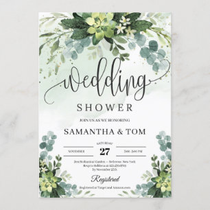 Invitación Boho suculento follaje floral eucalipto boda