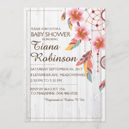Invitación Boho Sueño Tribal Catcher Floral RSVP Rústico Rosa