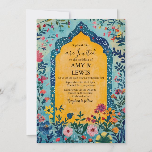 Invitación Boho Summer Blue Floral Wedding Invitation (Anverso)
