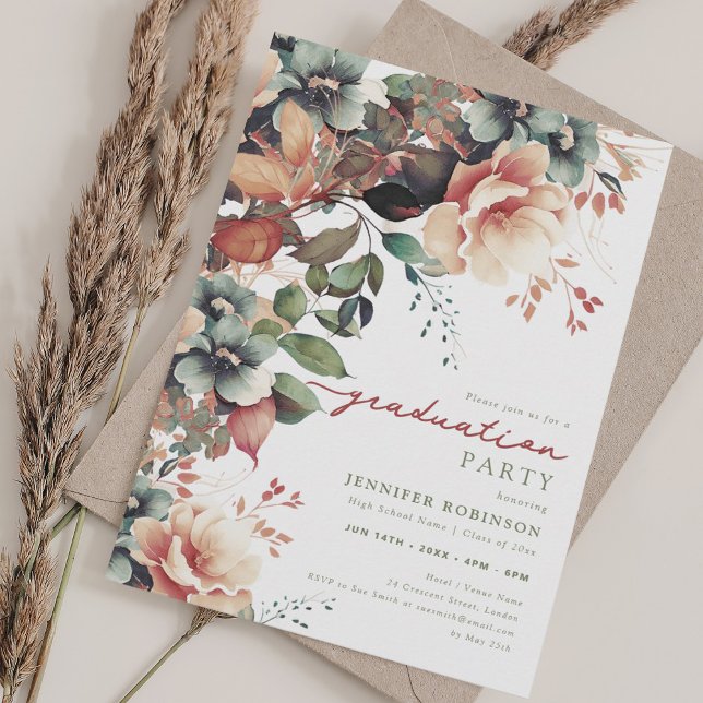 Invitación Boho Summer Garden Fiesta de Graduación Floral (Boho Summer Garden Floral Graduation Party Invitation)