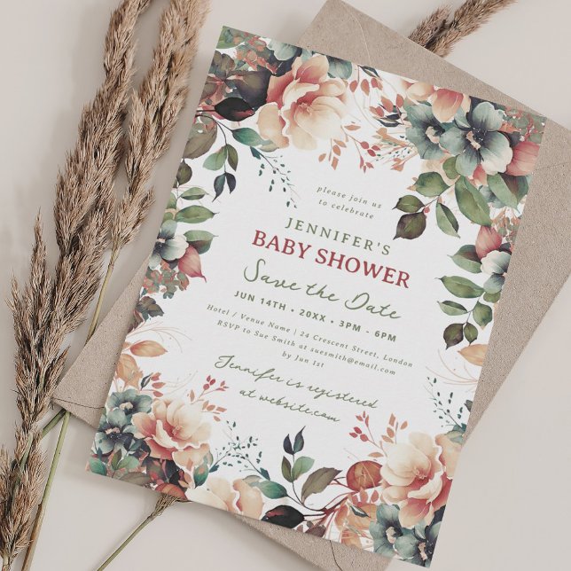 Invitación Boho Summer Garden Floral Baby Shower Save Date (Boho Summer Garden Floral Baby Shower Save Date Invitation)