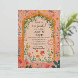 Invitación Boho Summer Pink Floral Wedding Invitation