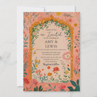 Invitación Boho Summer Pink Floral Wedding Invitation