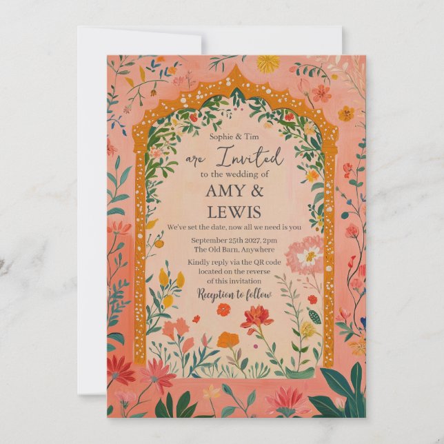 Invitación Boho Summer Pink Floral Wedding Invitation (Anverso)