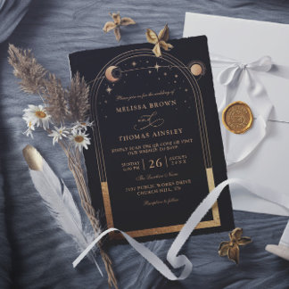 Invitación Boho Sun Moon Astronomy Budget QR Code Wedding