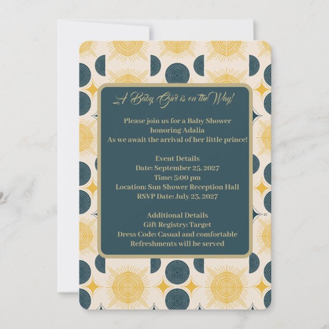 Invitación Boho Sun Moon Stars Blue Yellow (Anverso)