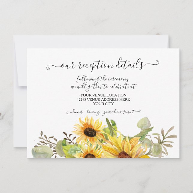 Invitación BOHO Sunflower Acuarela Floral Recepción Rústica F (Anverso)