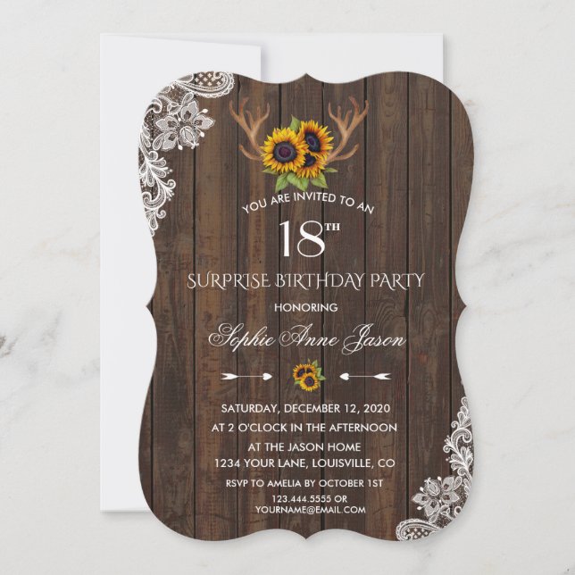 Invitación Boho Sunflower Antlers Fiesta de cumpleaños 18 (Anverso)