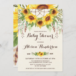 Invitación Boho Sunflower Baby Shower Summer Dreamcatcher