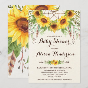 Invitación Boho Sunflower Baby Shower Summer Dreamcatcher
