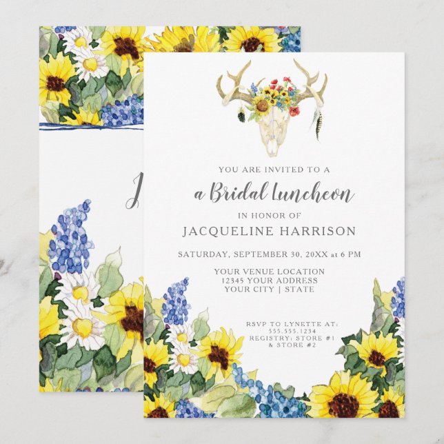 Invitación BOHO Sunflower Cernero de cráneo Antillas Noviales (Anverso / Reverso)