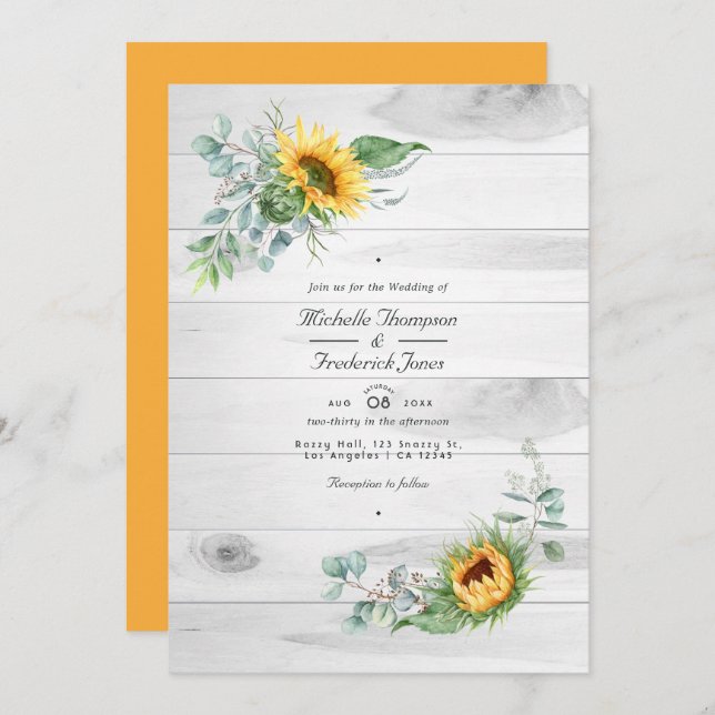 Invitación Boho Sunflower Eucalyptus Código QR Boda RSVP (Anverso / Reverso)