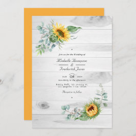 Invitación Boho Sunflower Eucalyptus Código QR Boda RSVP