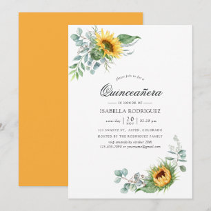 Invitación Boho Sunflower Eucalyptus Quinceañera