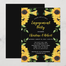 Invitación Boho Sunflower Floral | Partido de compromiso negr