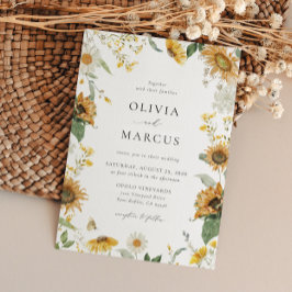 Invitación Boho Sunflower Golden Rays Boda Floral Elegante