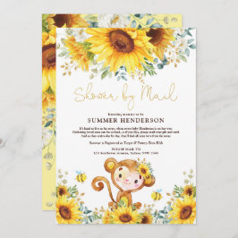 Invitación Boho Sunflower Monkey Baby Shower Por Correo