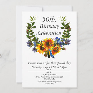 Invitación Boho Sunflower Personalizable Floral 50 cumpleaños