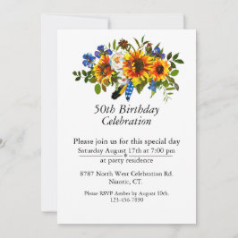 Invitación Boho Sunflower Personalizable Floral 50 cumpleaños