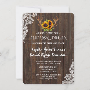 Invitación Boho Sunflowers Antlers Cena de ensayo de encaje d