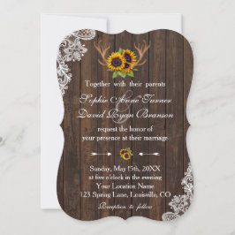 Invitación Boho Sunflowers Antlers Wood Lace Boda