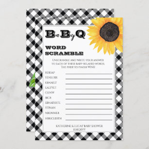 Invitación Boho Sunflowers Baby Shower Word Scramble