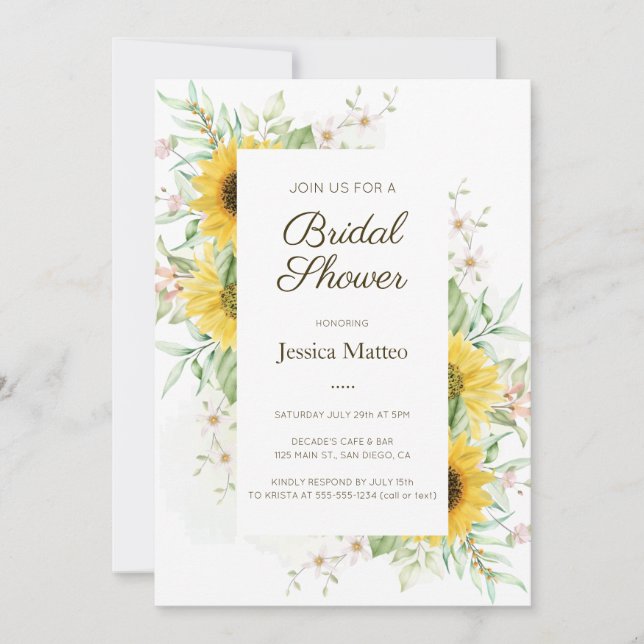 Invitación Boho Sunflowers Bridal Shower (Anverso)