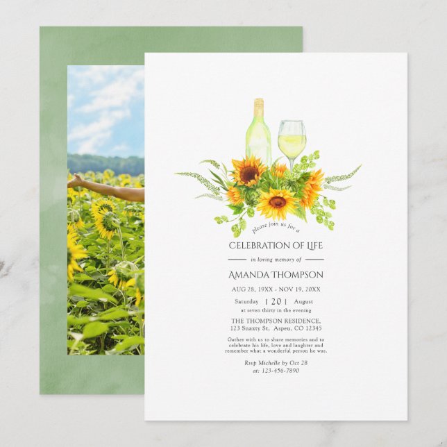 Invitación Boho Sunflowers Celebración de la Vida Foto Invita (Anverso / Reverso)