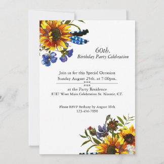 Invitación Boho Sunflowers, Feathers, Personalizable, Cumplea