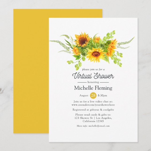 Invitación Boho Sunflowers, novia virtual o Baby Shower (Anverso / Reverso)