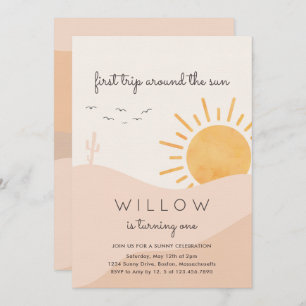 Invitación Boho Sunshine 1er Viaje alrededor del Cumpleaños d