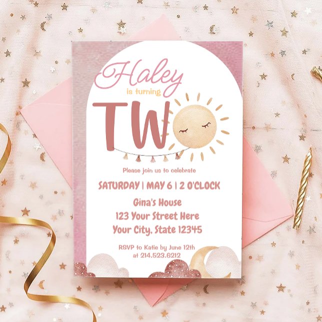 Invitación Boho Sunshine 2º Fiesta de cumpleaños acuarela (Subido por el creador)