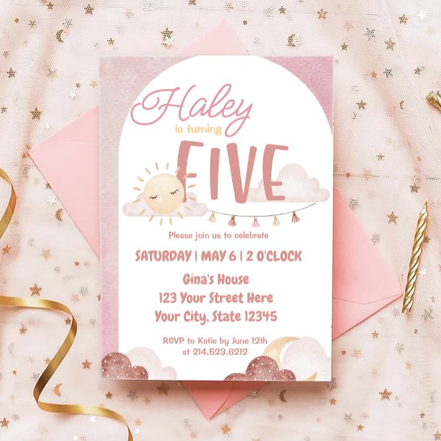 Invitación Boho Sunshine 5ª fiesta de cumpleaños acuarela (Subido por el creador)