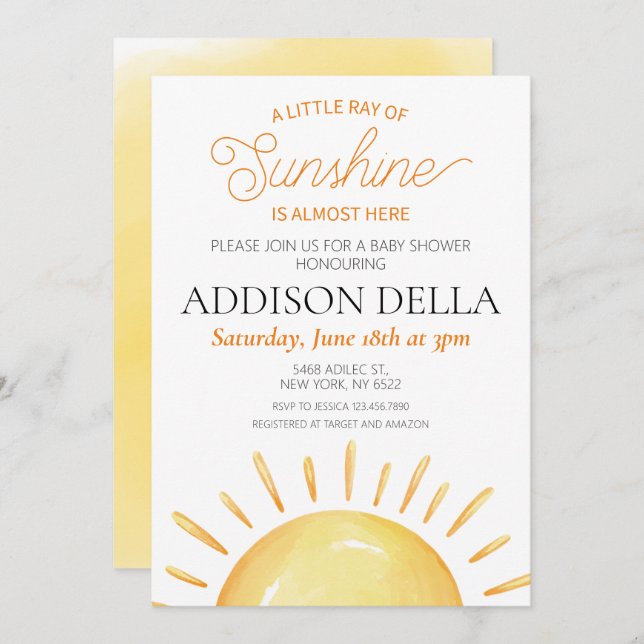 Invitación Boho Sunshine Chica Temático Baby Shower (Anverso / Reverso)