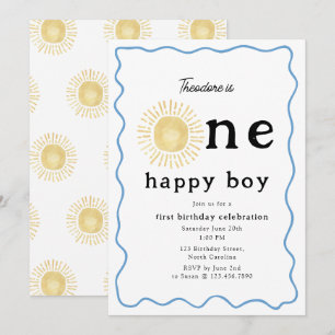 Invitación Boho Sunshine First Birday One Happy Boy Retro