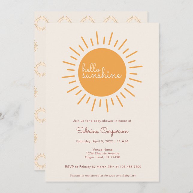 Invitación Boho Sunshine Gender Neutral Baby Shower (Anverso / Reverso)