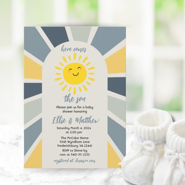 Invitación Boho Sunshine Here Viene The Son Baby Shower (Boho Sunshine Here Comes The Son Baby Shower Invitation)