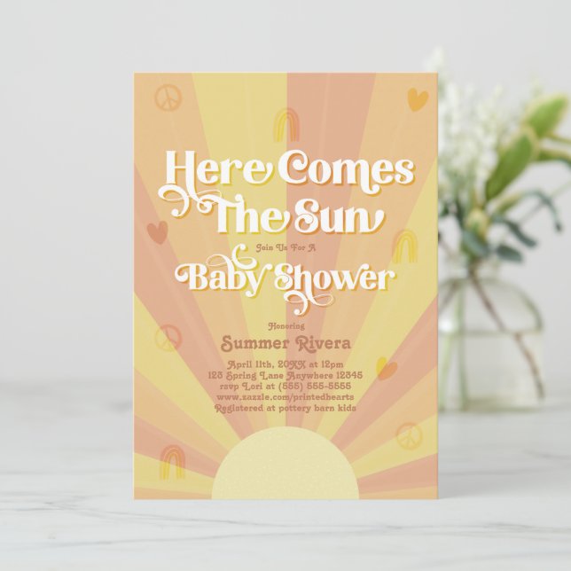 Invitación Boho Sunshine I retro paz y amor Baby Shower (Anverso de pie)
