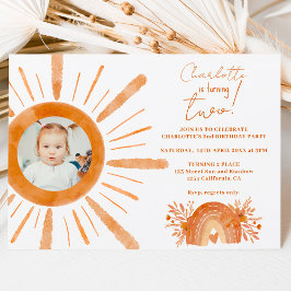 Invitación Boho sunshine naranja arco iris segundo cumpleaños