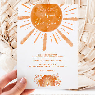 Invitación Boho sunshine naranja arcoíris primer cumpleaños