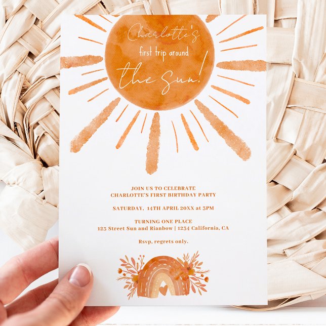 Invitación Boho sunshine naranja arcoíris primer cumpleaños (Subido por el creador)