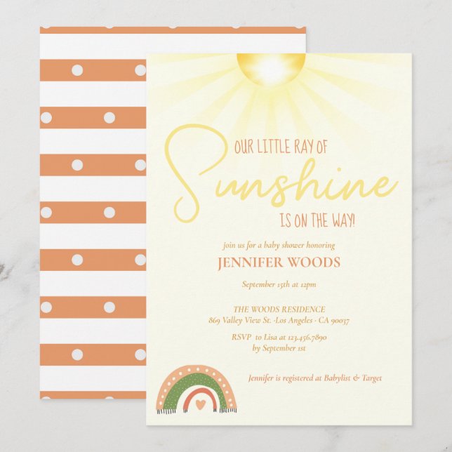 Invitación Boho Sunshine Rainbow Baby Shower (Anverso / Reverso)