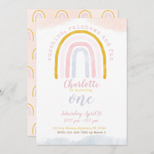 Invitación Boho Sunshine, Rainbows y Fun primer cumpleaños
