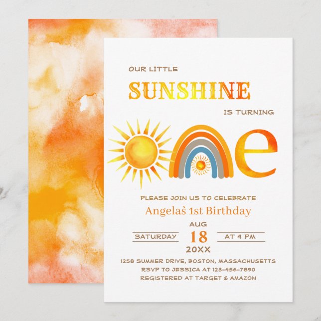 Invitación Boho Sunshine una celebración acuarela (Anverso / Reverso)