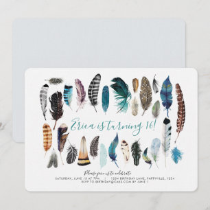 Invitación Boho Sweet 16 Feather Birthday Invitation