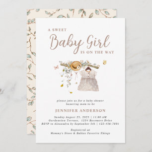 Invitación Boho Sweet Baby Girl Outfit Baby Shower Botánico