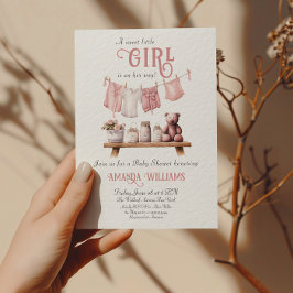 Invitación Boho Sweet Chica Pink Clothesline Baby Shower